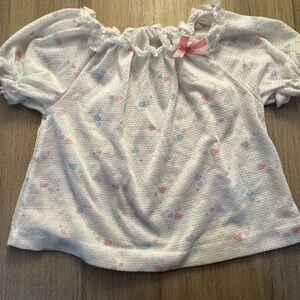 Vintage Sears Made in USA Girl Heart Print Ruffle Puff Sleeve Shirt Size 3T
